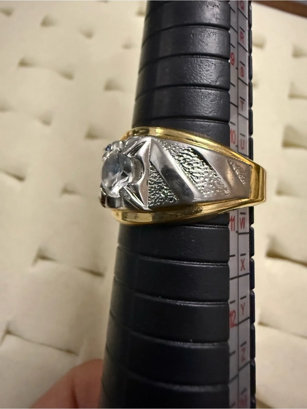 Men’s 14KTH GE Gold and Silver-Tone men’s Statement Ring Clear Center Stone 10.5
